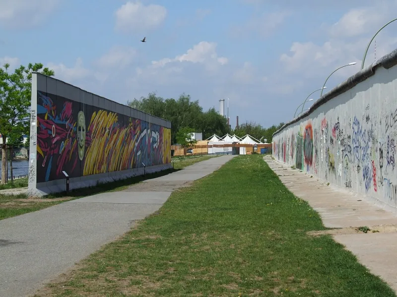 Painted sections of the Berlin Wall near the East Side Gallery